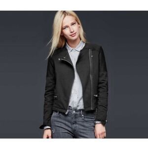 GAP WOMENS French Terry Moto Zippers Black Long Sleeve Jacket Small